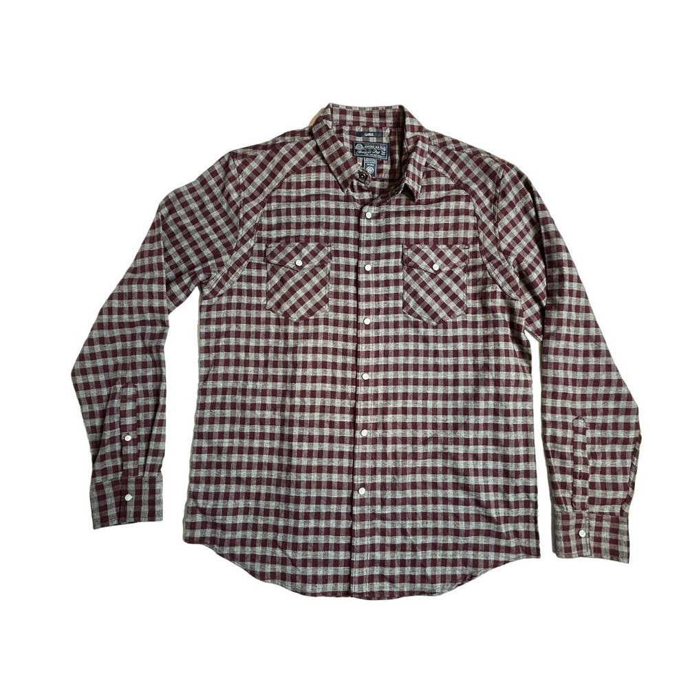 American Rag Mens Snap Long Sleeve Red and Gray Check Size‎ Large - Picture 2 of 5